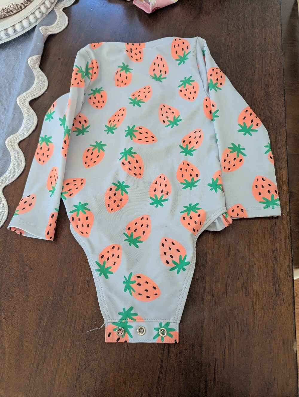 A Set Of Kids Strawberry Print One-Piece, Long Sleeve Swimsuit